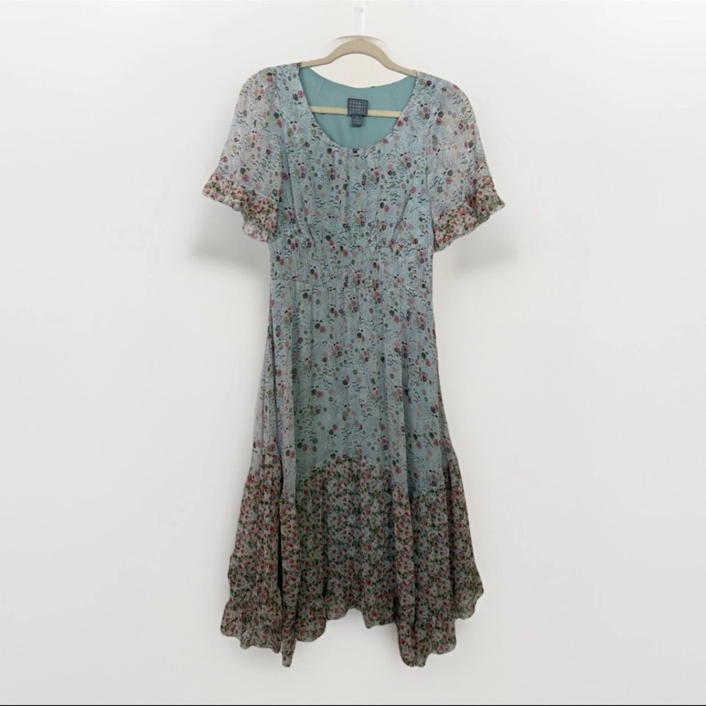 Rabbit Rabbit Rabbit Designs Blue Floral Ruffle MIDI Dress Size 5 Cottage Fairy